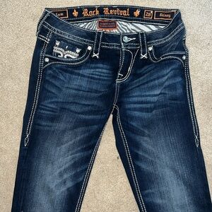 ROCK REVIVAL RHINESTONE JEANS. Size 26, dark wash.